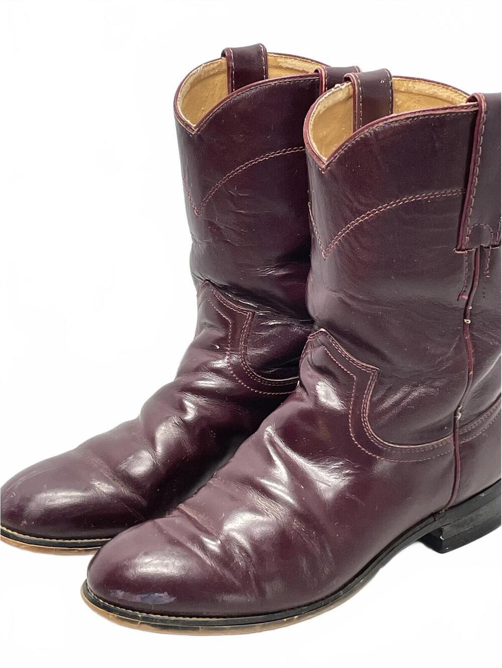 Justin Dark Burgundy Leather Western Cowboy Boots Ladies 3.5D Shows Wear